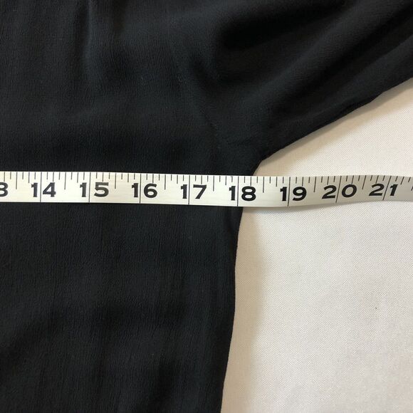 H&M V Neck Tunic Top Women 4 Black Semi-Sheer 3/4 Sleeves Blouse Keyhole Flowy - Picture 7 of 9